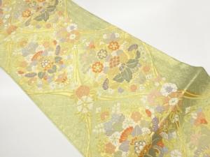 佐賀錦草花に菱模様織出し袋帯